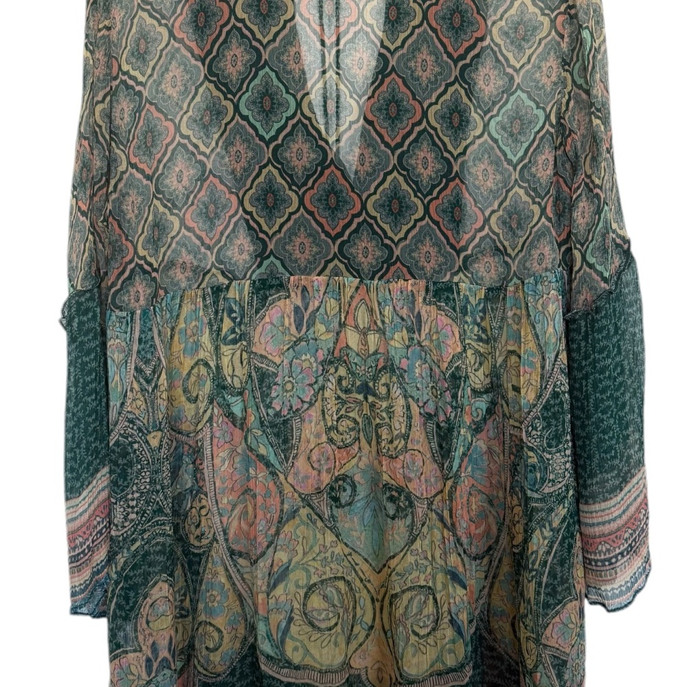 Soft Surroundings Women’s Sz S Emerald Shira Peasant Top Sheer Embroidered - Picture 5 of 10